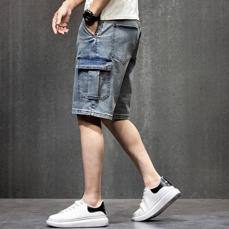 Trendy Summer Denim Cargo Shorts Men's Casual Boardshorts Loose Baggy Streetwear Hiphop Harem Plus Size Clothing