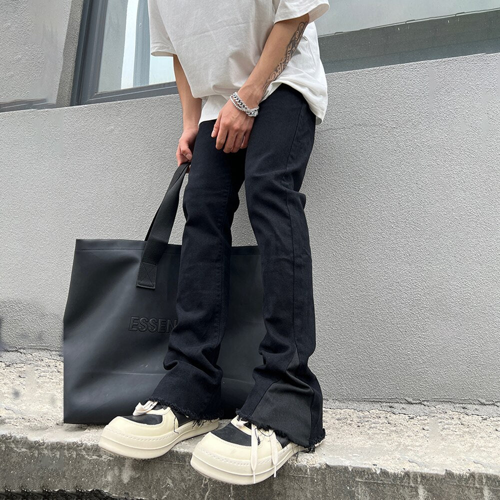 Flared Jeans Men Y2k Skinny Street Fashion Pantalones Streetwear Vaqueros Trousers Autumn Black Slim Summer Casual Denim Pants