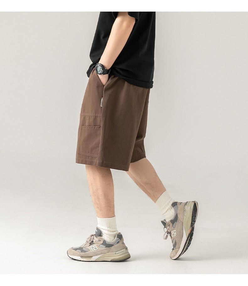Spring Summer Fashion Solid Casual Men's Drawstring Elasticity Waist Versatile  Cool Boys Cotton Loose Shorts Pants Student