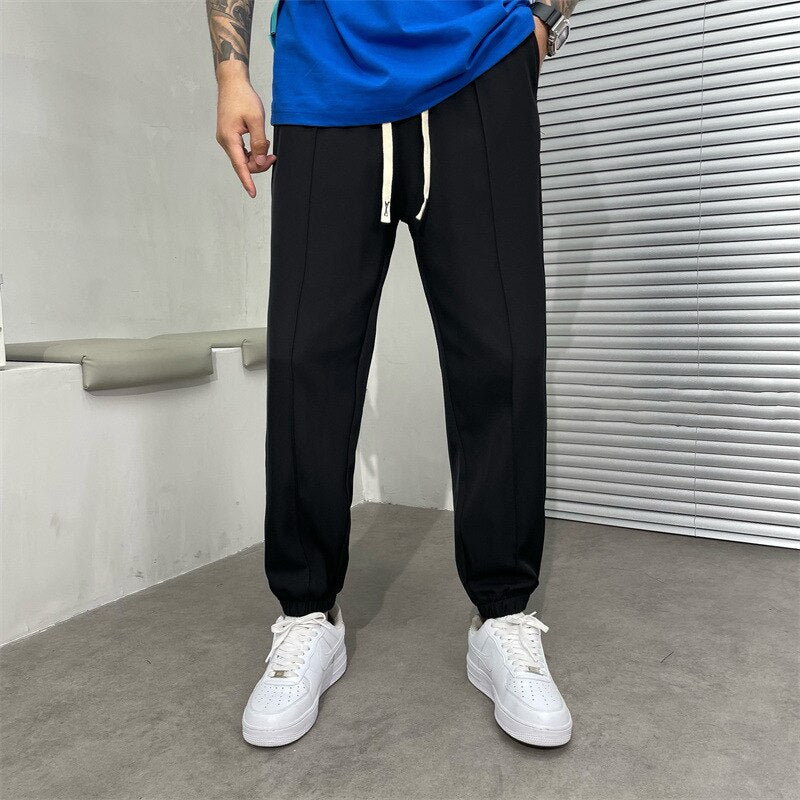 2023 Summer New Men's Thin Drape Ice Silk Pants Leg-in Air Conditioning Pants Korean Style Fashionable Loose Trousers Male