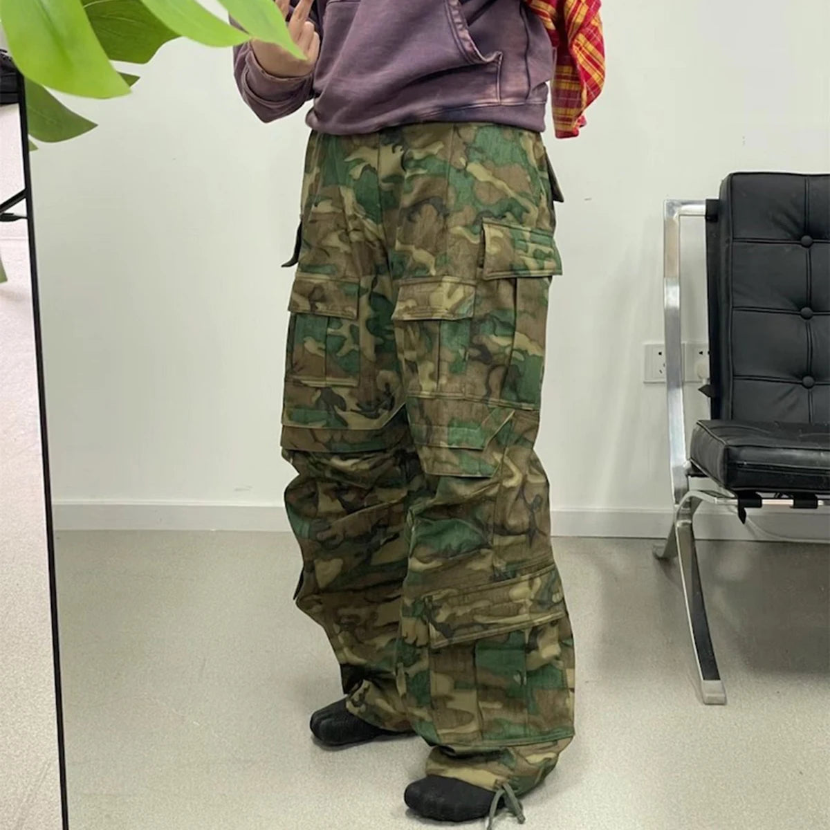 FORUWISH  -  High Street Multi-pockets Patchwork Camouflage Cargo Pants for Men Straight Casual Baggy Overalls Loose Oversized Trousers