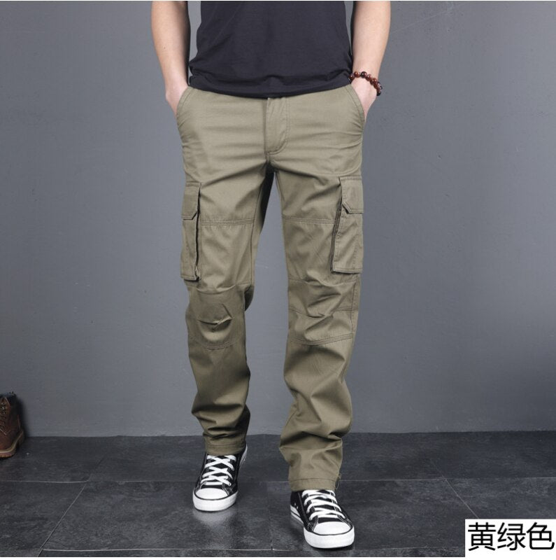 Mens Military Cargo Pants Men Overalls Army Green Gray Cotton Men Loose Multi-Pockets Straight Fit Men's Casual Trousers Homme