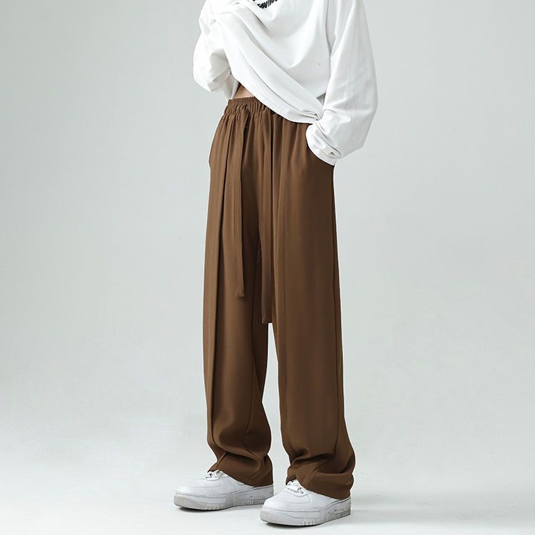 Autumn Summer Spring Casual Soft Solid Men's Cool Boys Waist Loose Suit Wide Leg Pants Sagging AllSeason Versatile Drawstring