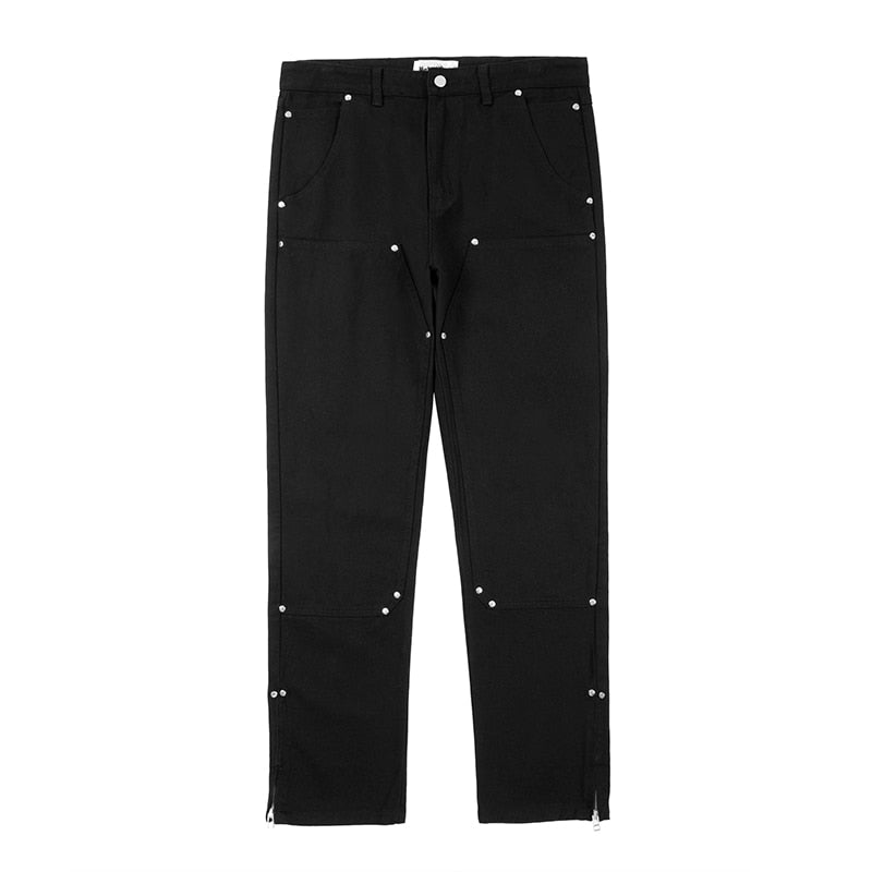 Ankle Zipper Solid Color Straight Casual Men's Cargo Pants Retro High Street Pockets Hip Hop Baggy Oversized Trousers