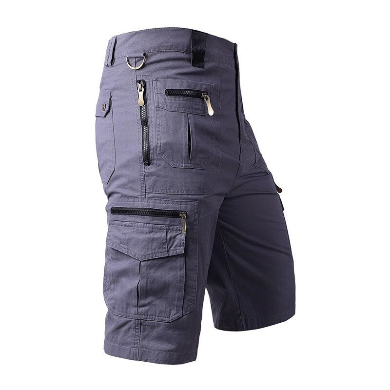 Summer Men's Military Cargo Shorts Multi Pocket Army Tactical Cropped Trousers Casual Cotton Loose Overalls Long Length Shorts