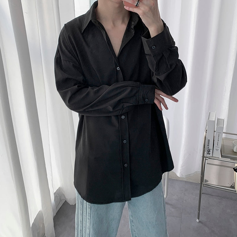 Summer Men's Oversize Shirt Solid Casual Shirts Harajuku Hip Hop Top Long Sleeve Men's Clothing Hawaii  Autumn Streetwear