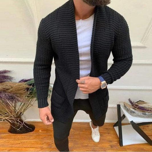 Men Striped Knitted Cardigan Business Casual Long Sleeve Knitting Jacket Spring Autumn Solid Color Fashion Male Long Sweaters