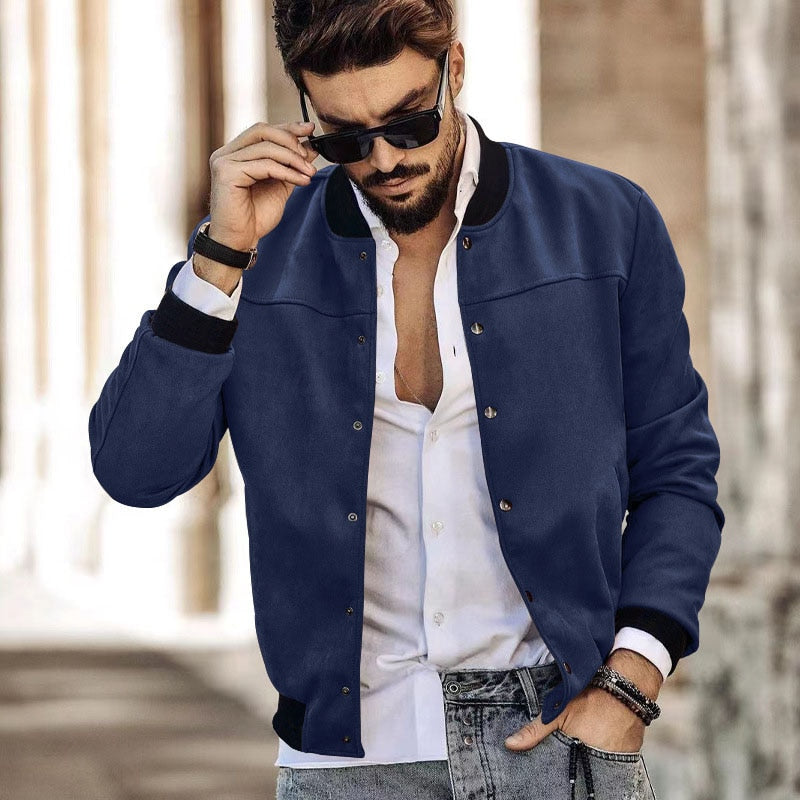 Fashion Men Leather Jacket Autumn Classic Outerwear PU Suede Leather Coats For Mens Clothing Vintage Stand Collar Zip-up Jackets