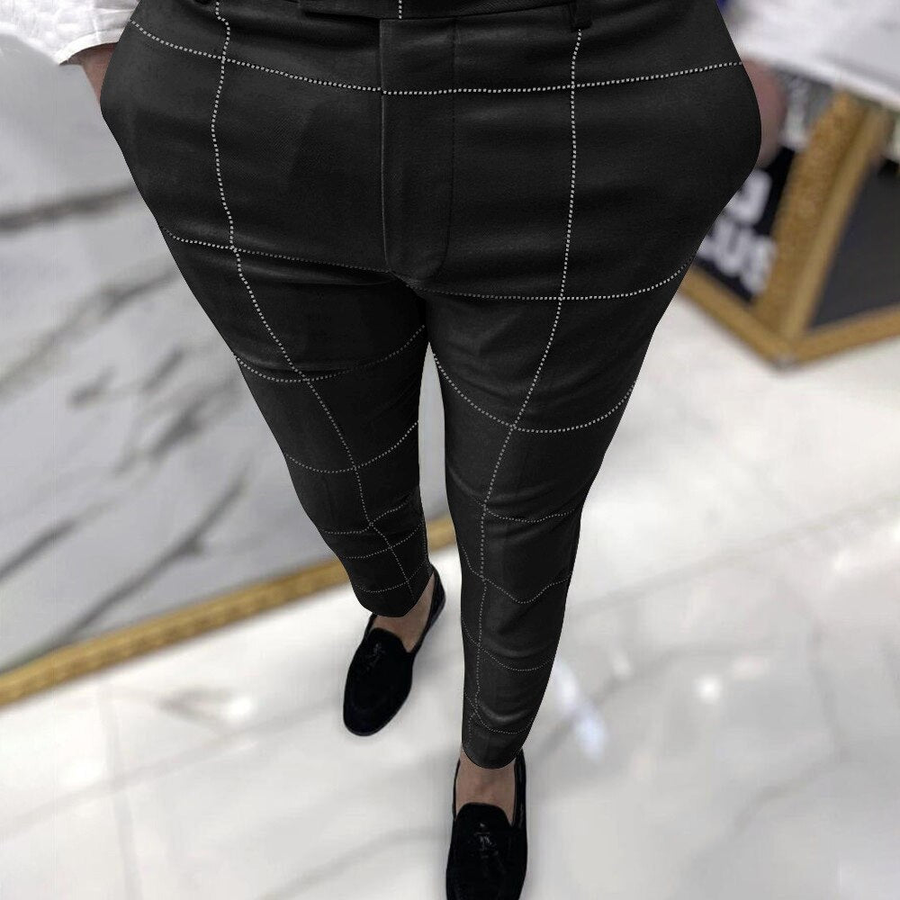 Mens Casual Pants Fashion Tapered Oversized Plaid Stripe Slim Trousers Stop Looking At My Dick Sweatpants Street Wear Pants