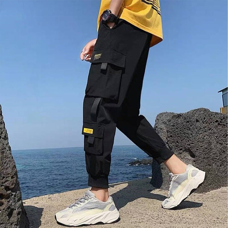 Men Block Black Pocket Cargo Pants Harem Joggers Harajuku Sweatpant Hip Hop Tactical Trousers