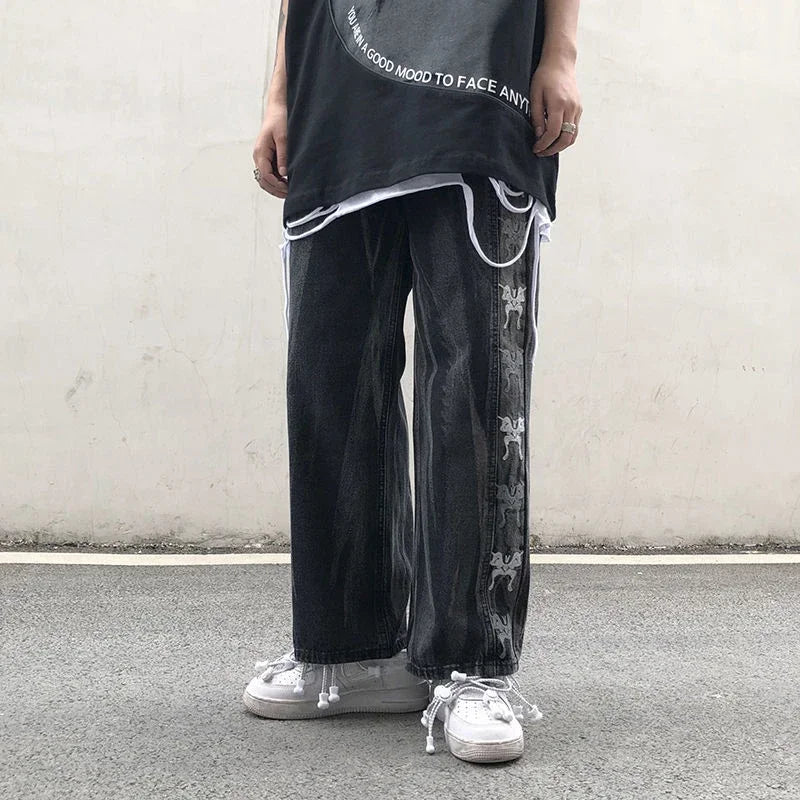 Trousers Hip Hop Straight Men's Jeans Tie Dye Graphic Man Cowboy Pants Y2k Streetwear Baggy 2024 Korean Autumn Harajuku Summer