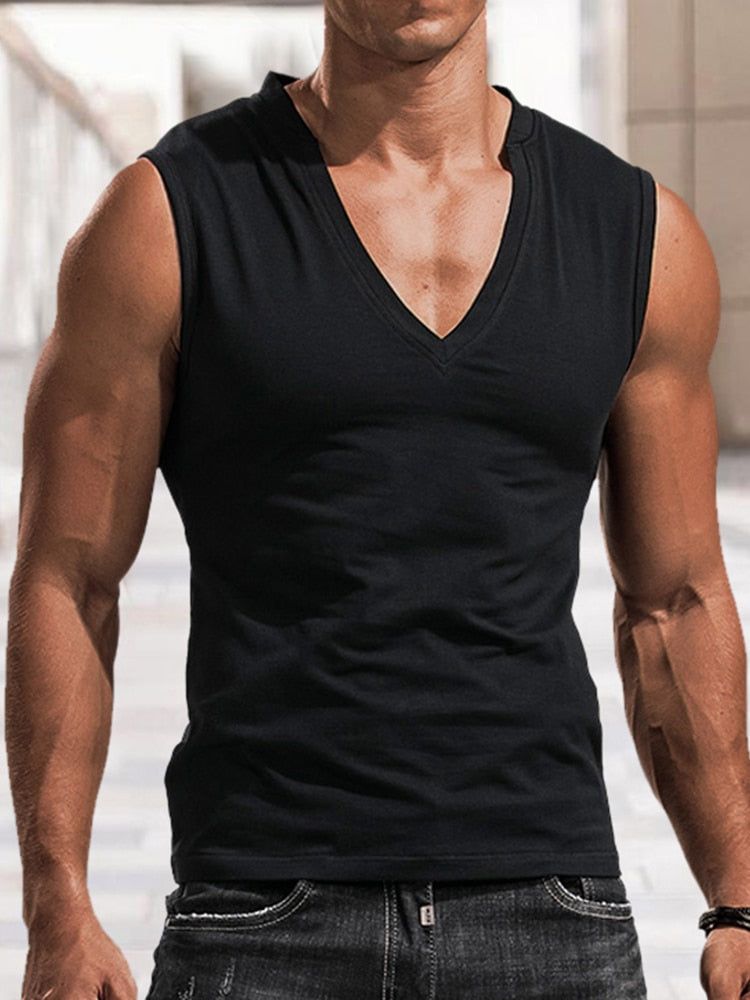 Fashion Sleeveless Tee Tops Summer Men Solid Color Casual Tank Top Clothes Mens Loose V Neck Vest Pullovers Male  Streetwear