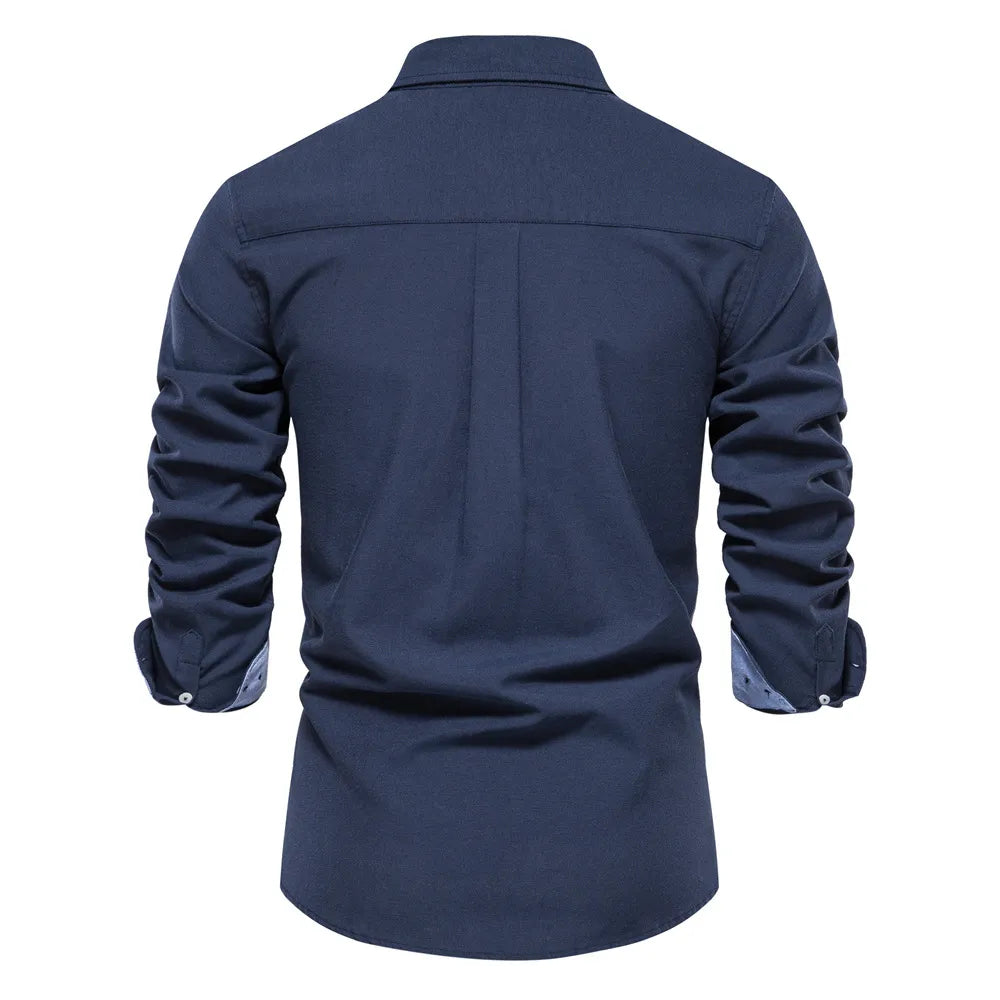 Spring Autumn Long Sleeve Oxford Men's Shirts 70% Cotton Solid Color Casual Shirts for Men Clothes Turn Down Collar Male Blouse