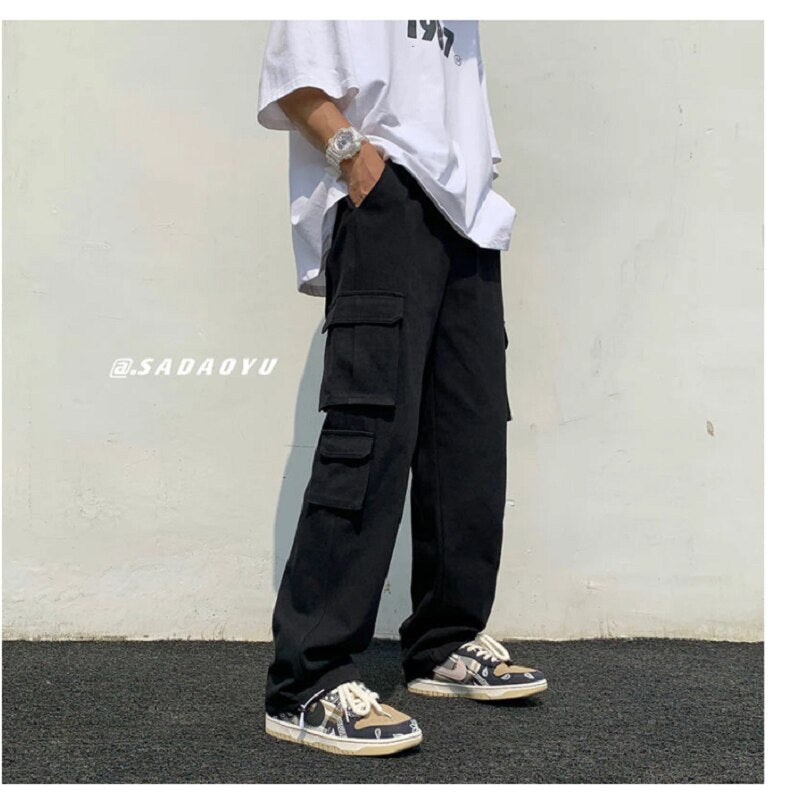 Casual Pants Men's Fashion Loose Thin Straight Wide Leg Pants Women Streetwear Hip-hop Pocket Cargo Pants Mens Clothes