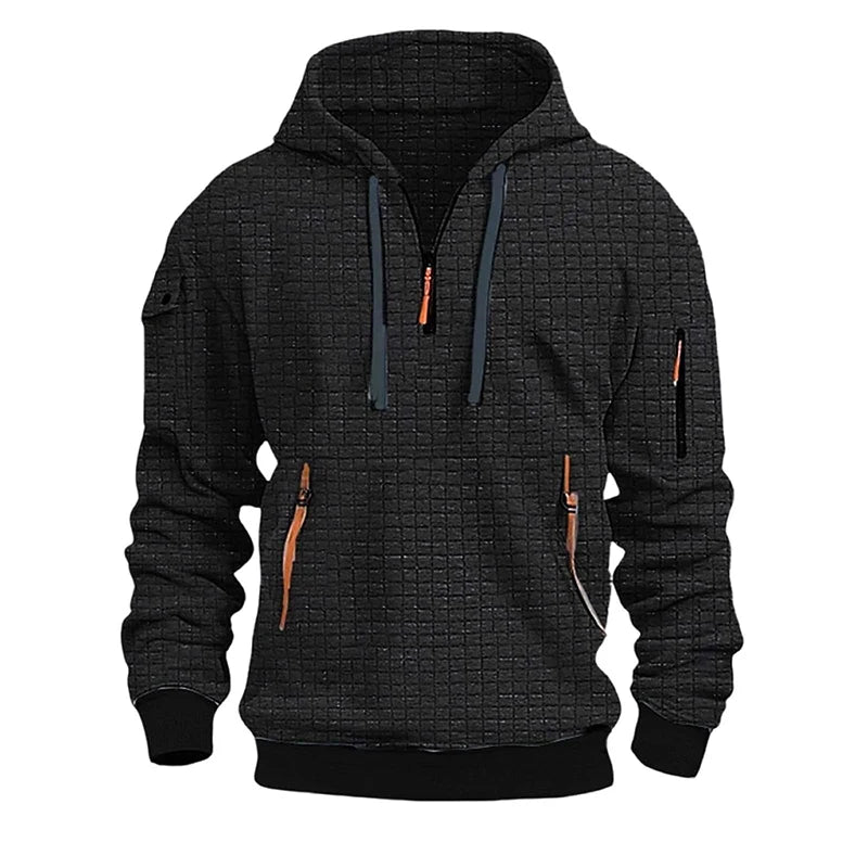 FORUWISH  -  Sports Fitness Mens Loose Hoodies Autumn Fashion Waffle Plaid Hooded Sweatshirts Men 2025 Spring Trendy Pockets Patchwork Hoodie