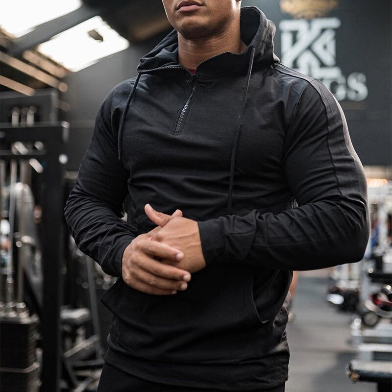 Sports Training Gym Mens Hoodie Slim Fit Stretch Long Sleeve Hooded Sweatshirts For Men Autumn Fashion Zipper Hoodies Streetwear