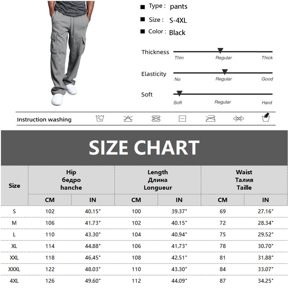 Men Sweatpants Long Pants Loose Sport Fit Jogging Joggers Sweat Pocket Cargo Pants Trousers Plus-size S-4XL