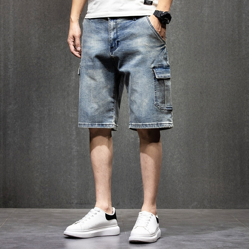 Trendy Summer Denim Cargo Shorts Men's Casual Boardshorts Loose Baggy Streetwear Hiphop Harem Plus Size Clothing