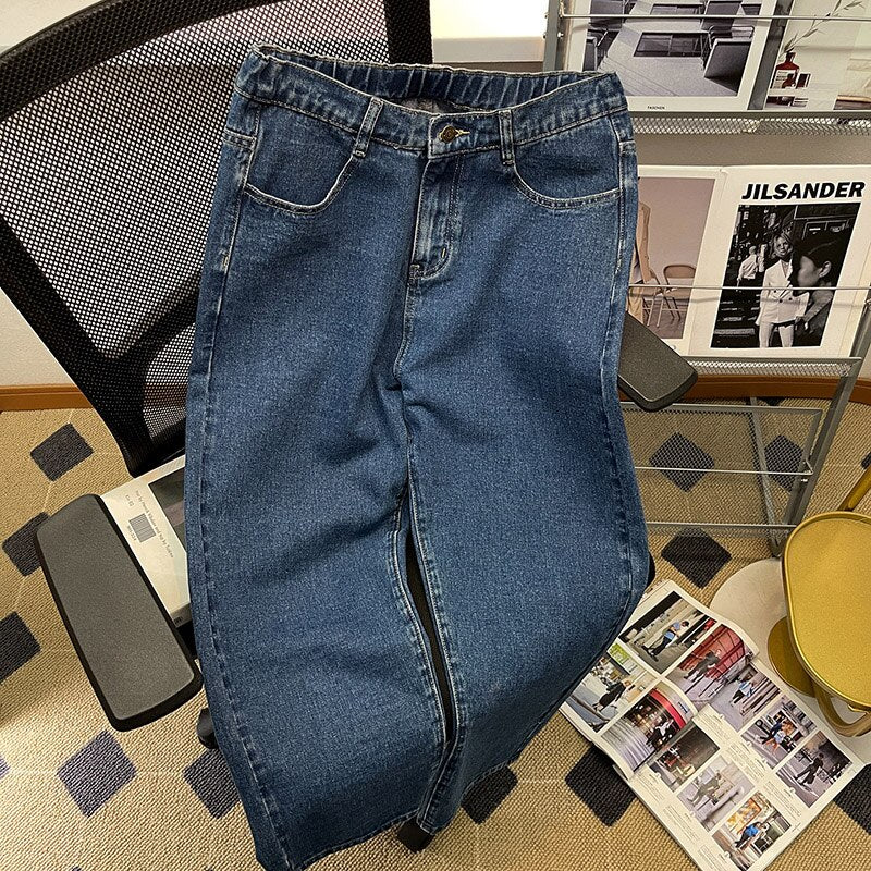 2023 Spring New Men Baggy Jeans Korean Fashion Elastic Waist Classic Style Denim Ankle-Length Pants Neutral Wind Oversize Pants