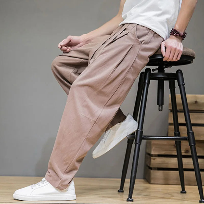 FORUWISH  -  Spring Cotton Linen Pants Men Elastic Waist Casual Harem Pant Loose Sweatpants Traditional Chinese Trousers pantalons homme