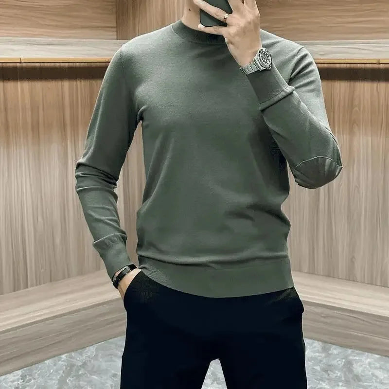 FORUWISH  -  Autumn New Men's Trendy Knit Long Sleeve Solid Color Round Neck Base Shirt Crew Neck Style For Fashion Lovers