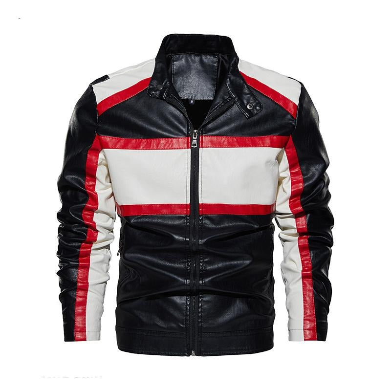 Motorcycles Biker Leather Jacket Men Coats Fall Fashion Slim Fit Stand Collar Zip-up Jackets Winter Vintage Patchwork Men's Coat