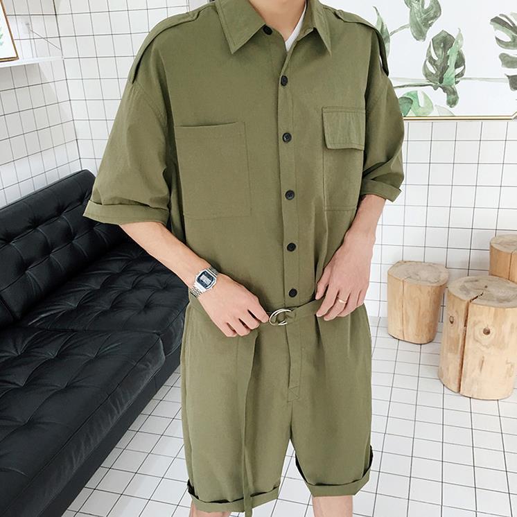 Summer Fashion Men Cargo Overalls Punk Style Pockets Pants Loose Solid Color Short Sleeve Rompers Men Jumpsuit Streetwear 2022