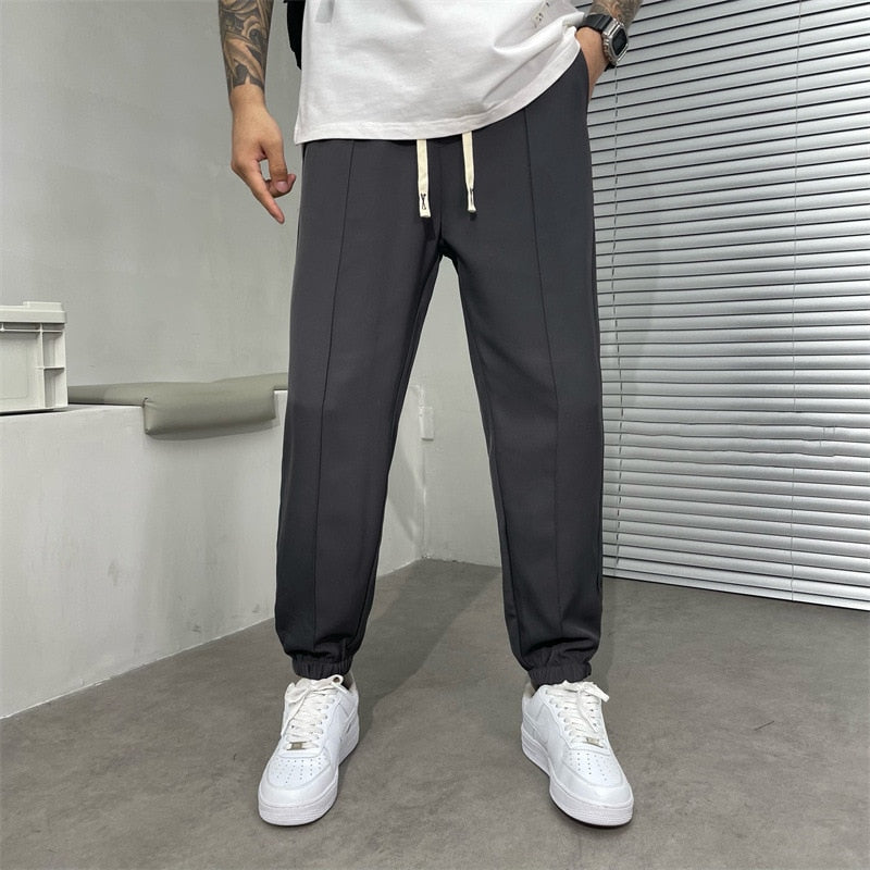 2023 Summer New Men's Thin Drape Ice Silk Pants Leg-in Air Conditioning Pants Korean Style Fashionable Loose Trousers Male