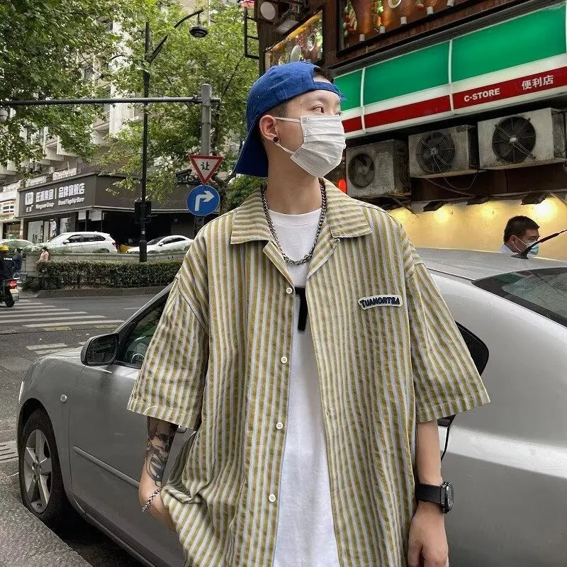 Striped Shirts Men Vintage Loose Summer Loose Breathable Casual All-match Y2k Top Teens Couples Korean Fashion Harajuku Chic