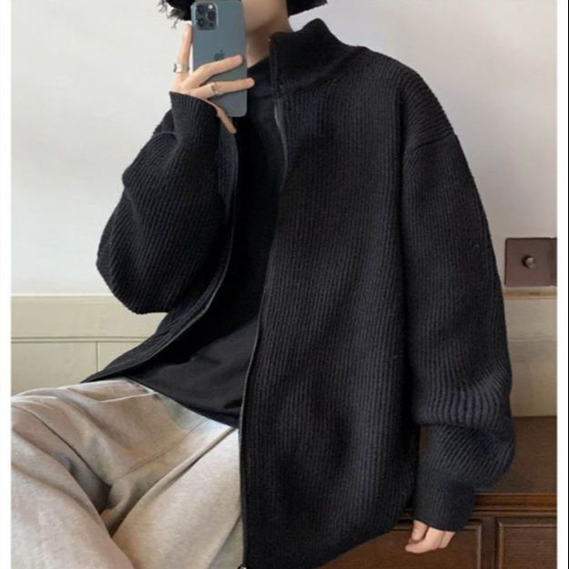 Spring Autumn Winter Fashion Man Solid Casual Zipper Cardigan Jacket Men's Loose Knitted Warm Sweater Cool Boys Soft