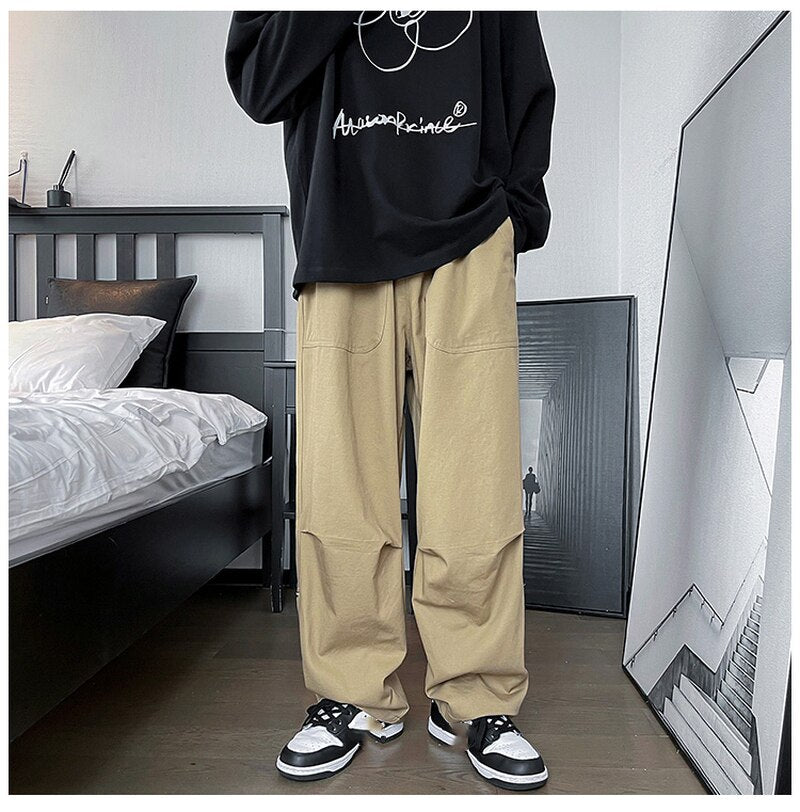 Wide Leg Mens Loose Pants Oversized Casual Fashion Streetwear Vintage Cargo Straight Trousers