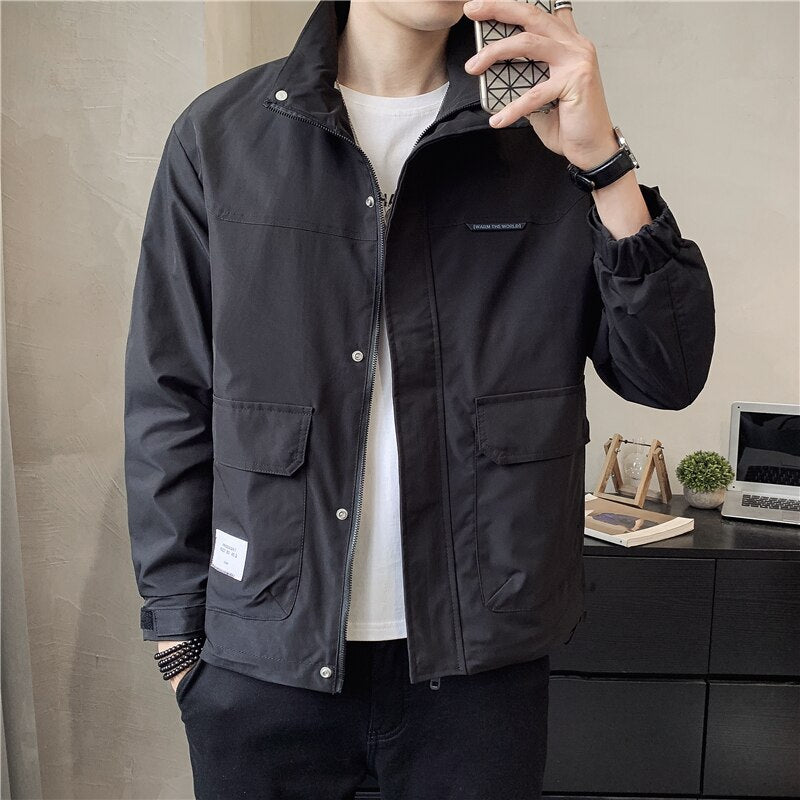 Spring New Men's Stand Collar Thin White Jacket Korean Style Fashion Casual Solid Color Jacket Male Trend Brand Coat