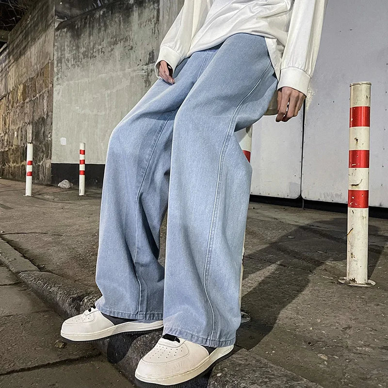 Men's Jeans Korean Version Student Casual Pants High Street Straight Loose Wide Leg Jeans Black Grey Blue Baggy Trousers