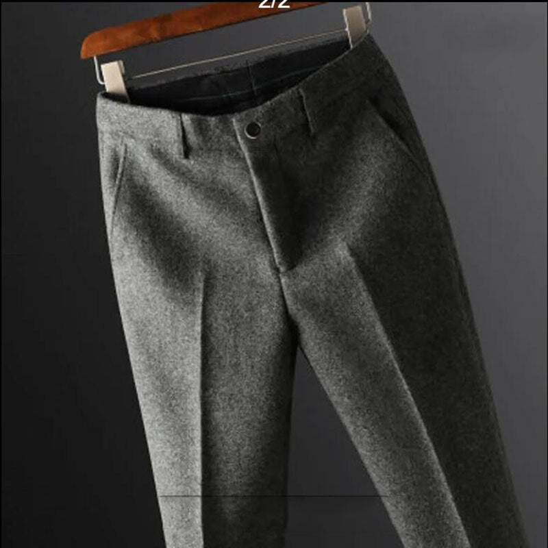 Autumn Winter New Men's Suit Pants Fashion Business Casual Woolen Suit Pants Male Straight Formal Trousers  F202