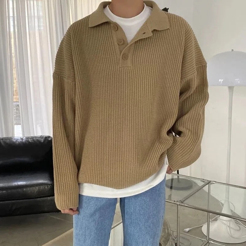 Fashion Autumn Winter Men's Cool Boy Casual Loose Tess Knitted Pullover Sweater Soft Button Warm