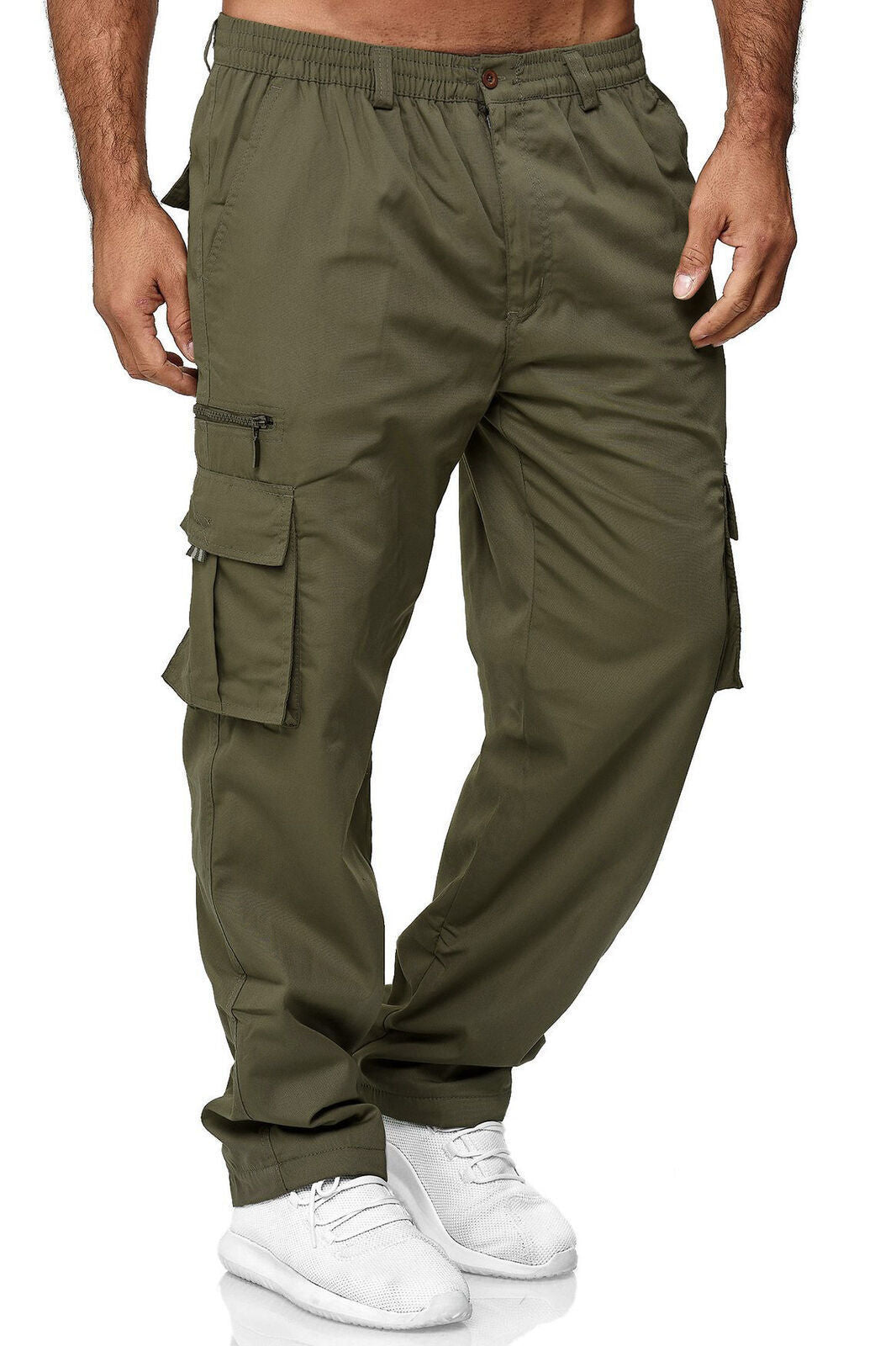 Men Cargo Pants Summer Work Trousers Stretch Waist Loose Multi Pocket Casual Trousers Pants Sports Outdoor Wearing