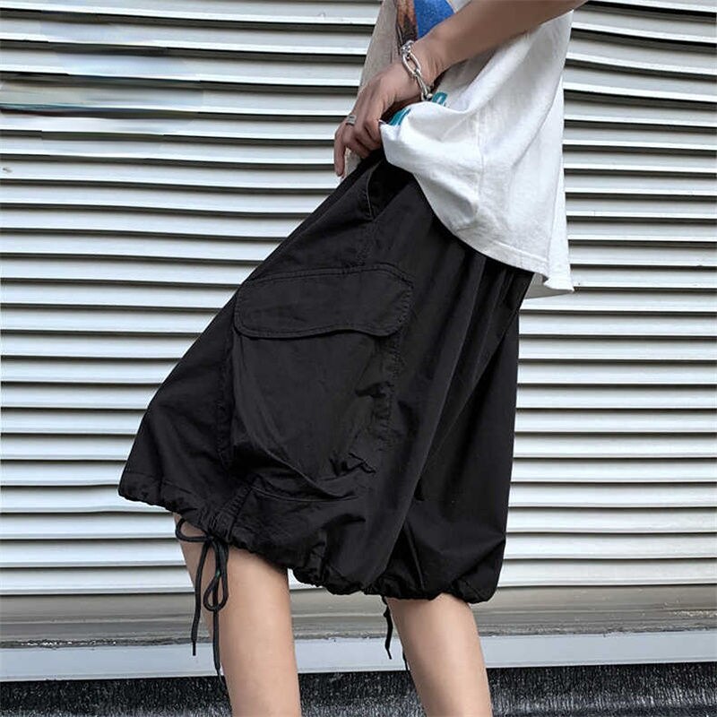 Cargo Shorts Solid Pockets Hip Hop High Street Casual Pants Korean Fashion Vintage Men's Breeches Summer Gym Clothing