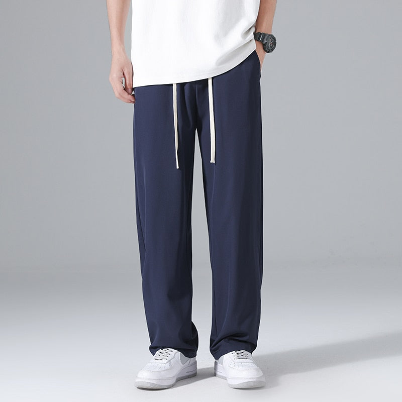 Summer Ultra-thin Men's Casual Pants Quick-drying Cool Baggy Straight Trousers Comfortable Elastic Waist Fashion Ice Silk Pants