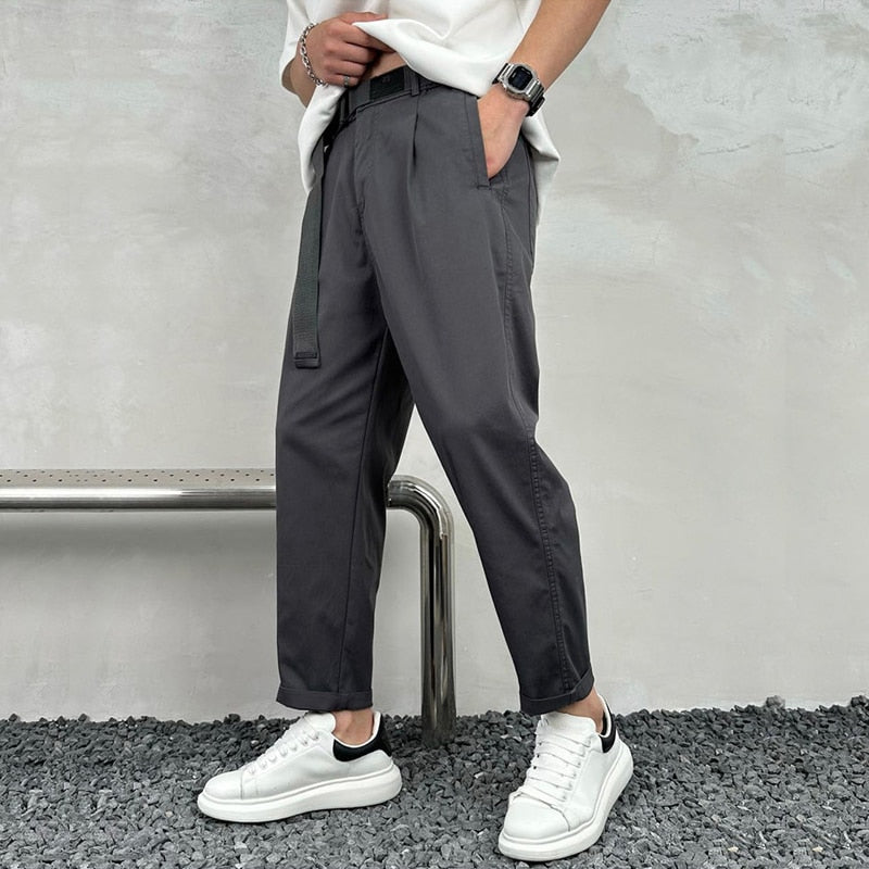 Spring Summer Men's Baggy Thin Casual Pants Korean Fashion Overalls Harem Pants Streetwear Ankle-Length Pants Cargo Trousers