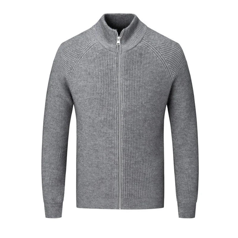 FORUWISH  -  Men's Cashmere Knit Cardigan Half High Collar Zip-up Coat Wool Autumn Winter Fit Thick Sweaters Men Jacket