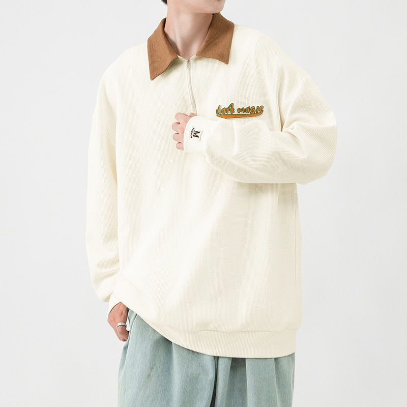 Korean wind Sweatshirt  Men Women Lapel Collar Hoodie Trendy Harajuku College Style Oversize Casual Sports Polo lapel sweater