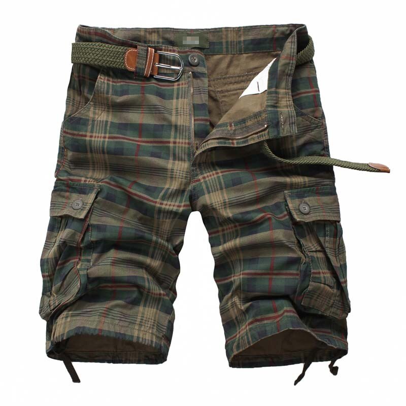 Men Shorts Plaid Beach Shorts Army Military Cargo Shorts Mens  Cotton Loose Trousers Bermuda Cargo Overalls Summer Plus Size 44