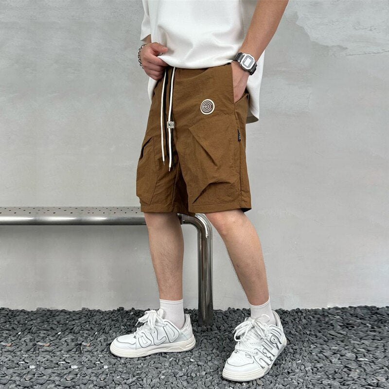 Summer New Men's Elastic Waist Embroidered Oversize Shorts Loose Breathable Sports Quick-drying Short Pants Male