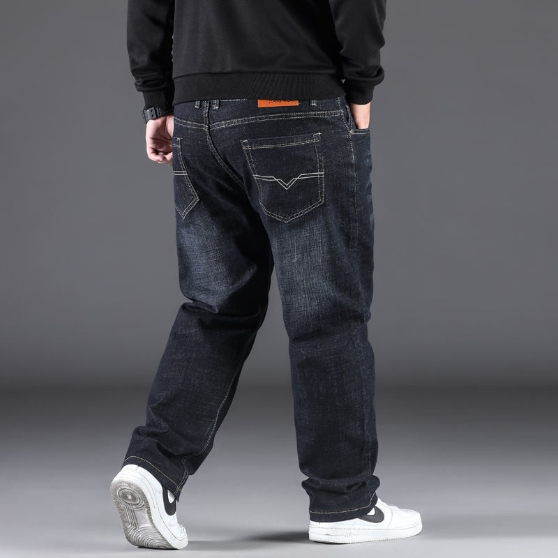 Men's Large Size Jeans Elastic Band Big 10XL Oversize High Waist Loose Pant Husband Plus Size Fat Loose Black Male Denim Trouser