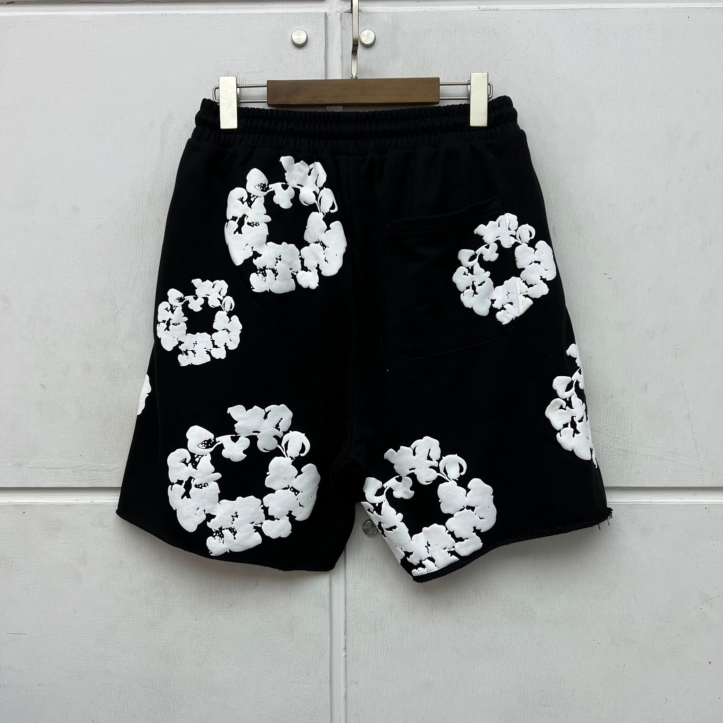 Black Gray Puff Print Shorts Men Women High-Quality Drawstring Shorts Breeches