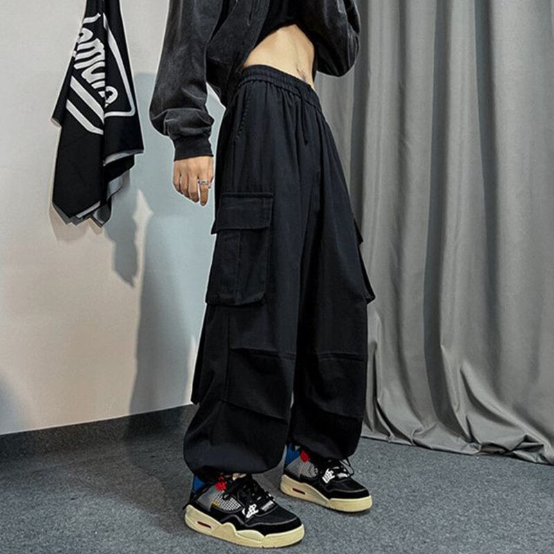 Black Cargo Pants for Men Oversize Cargo Trousers Male Green Loose Casual Japanese Streetwear Hip Hop Pocket Big Size