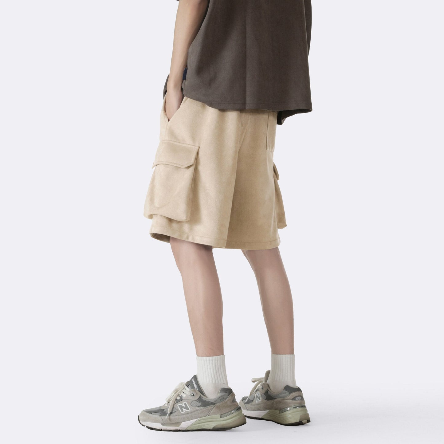 Men's Summer Tide Stylish Straight Cargo Pants Elastic Waist Shorts Pockets Fashion High Street Loose Solid Color 12Z2371