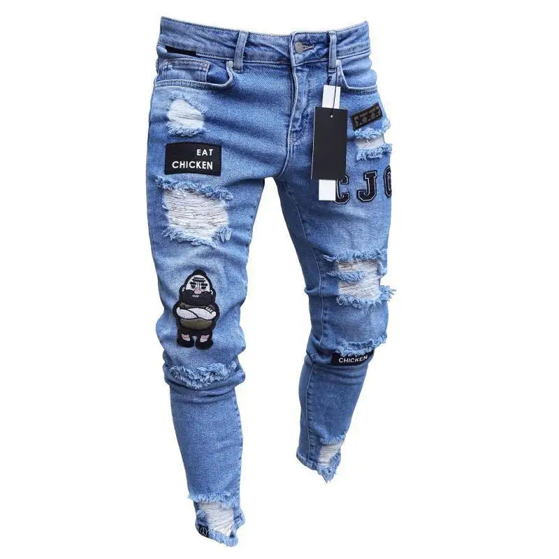 FORUWISH  -  Dropshipping Fashion Jeans Men Casual Ripped Hip Hop Pants Skinny Stretchy Jean For Male Distressed Denim Trousers Streetwear