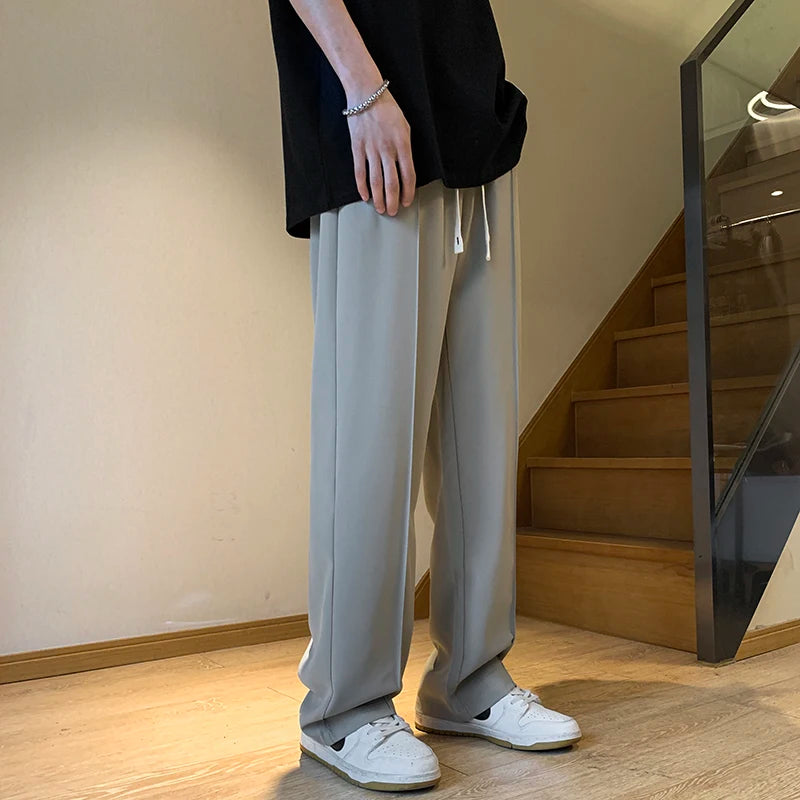 2024 Spring New Ice Silk Pants Men's Summer Loose Beam Feet Sagging Casual Trousers Trend Sports Harem Pants