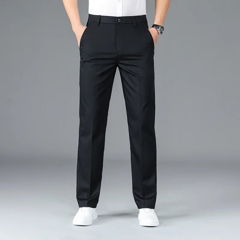 FORUWISH  -  Summer Elastic Men's Casual Straight-Leg Pants Loose-Fit Versatile Middle-Age Business Trousers Youth Formal Suit Pants